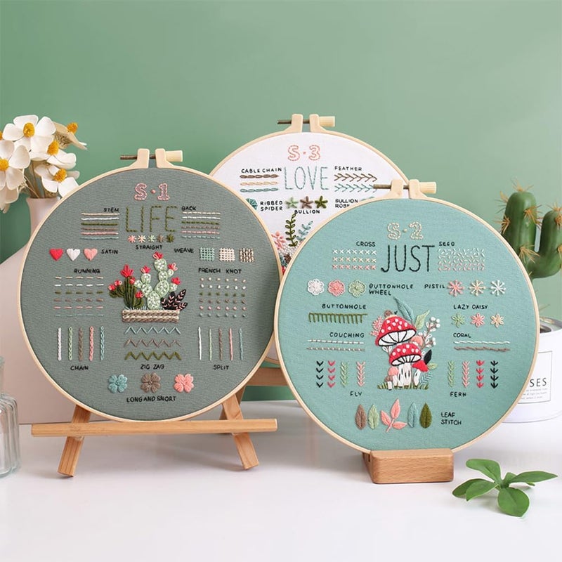COCOMOX 3 Sets Embroidery Kit for Beginners Adults, Needlepoint Cross Stitch Kits, Learn 34 Different Stiches DIY Kits, Hand Embroidery Kit with Simple Embroidery Patterns - Image 5